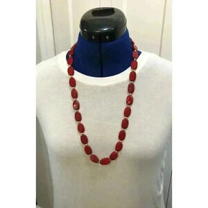 Vintage Red and Silver Tone Colored Beaded Strand Necklace Boho Chic Bohemian